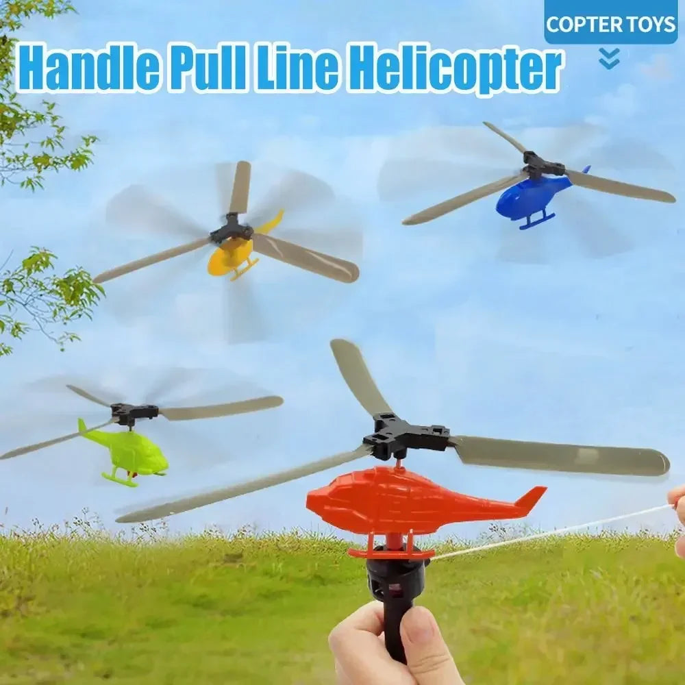 1/3/6 PCS Fun Outdoor Sports Flying Toys Handle Pull Wire Planes Toys Flying Toy Helicopter for Kids Rotating Helicopter Gift