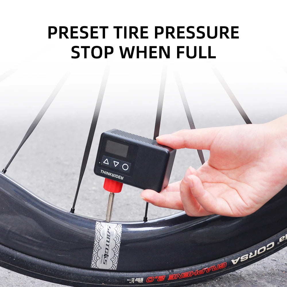 ThinkRider 120 PSI Portable Pocket Bike Electric Air Pump MINI Tire Inflator For Bicycle Digital Gauge Display