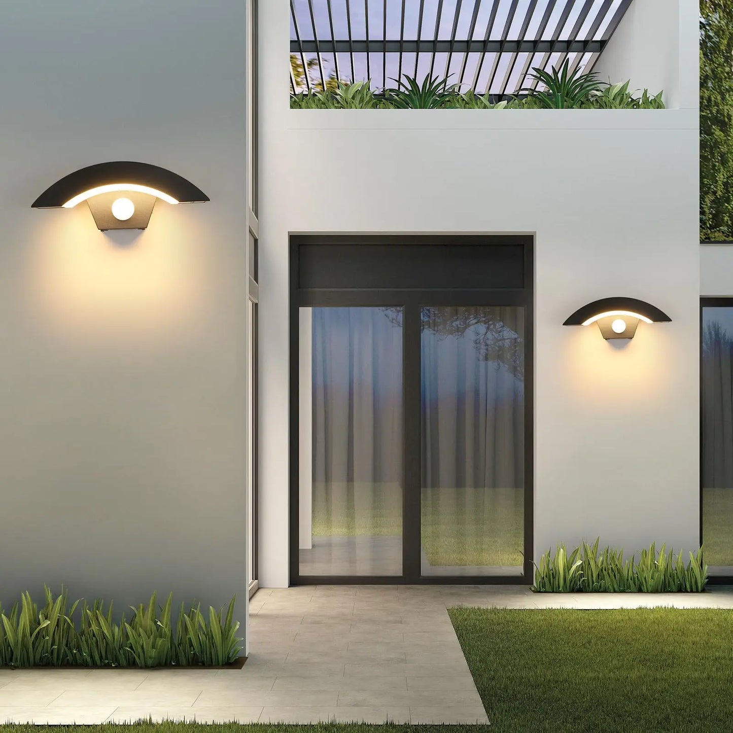 2 Pack Outdoor Wall Light, 12W Modern Exterior Wall Lighting with Motion Sensor, IP65 Waterproof Black Wall Lamp for Entryway