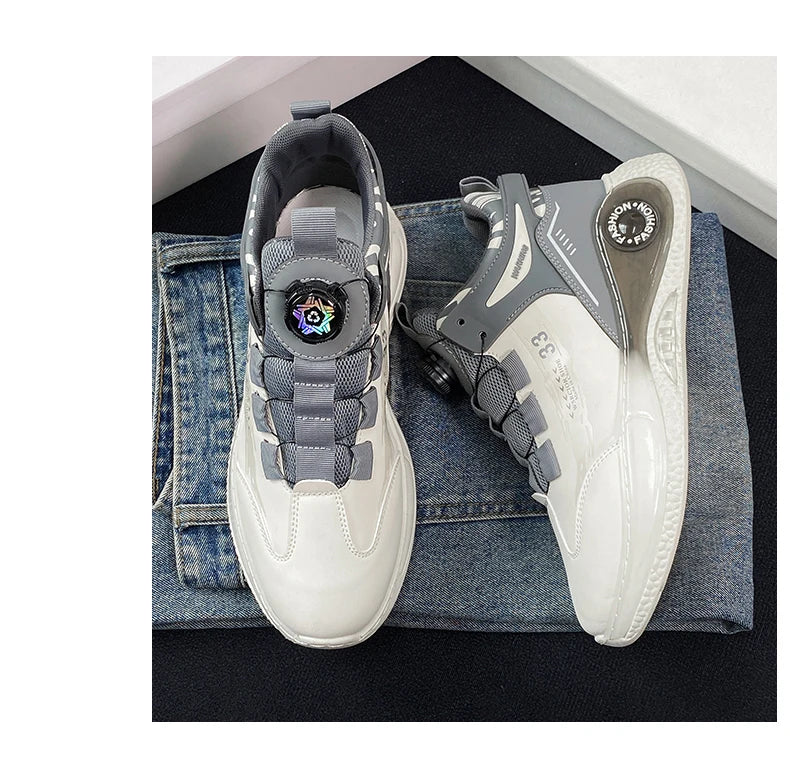 Mens Sneakers with Rotating Buckle Comfy Non Slip Lace up Durable Shoes for Mens Outdoor Activities - Belvar