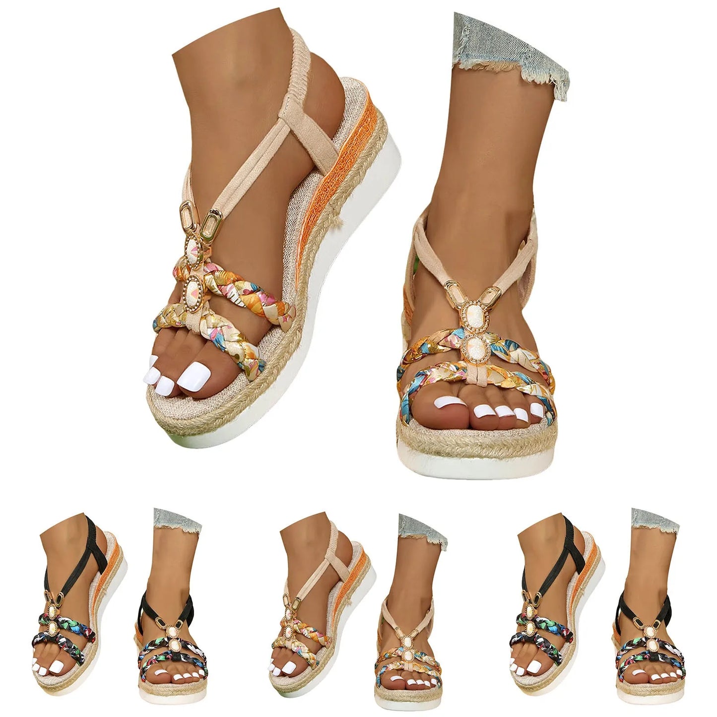 Women Wedge Heeled Sandals Spring And Summer Fashionable Thick Soled Adjustable Strap Sandal Female Beach Outside Wear Shoes