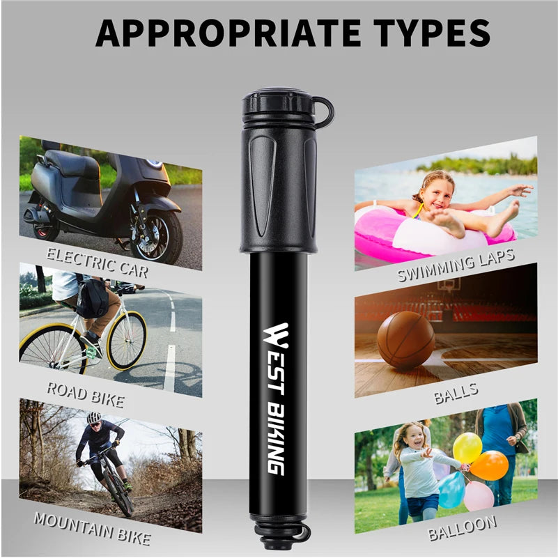 WEST BIKING 100Psi Mini Bike Pump Aluminum Alloy Bicycle Hand Air Pump Tire Inflator Schrader Presta Valve MTB Road Cycling Pump