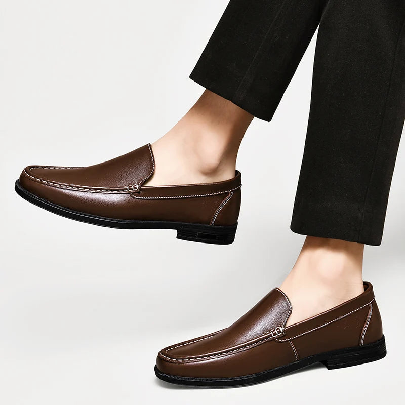 Men's comfortable walking shoes made of genuine leather, one foot loafers, new trendy designer, Mo hot selling driving shoes - Belvar