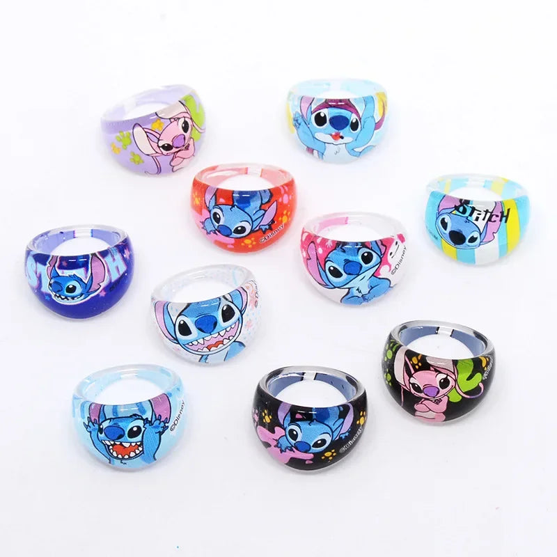 10PCS Anime Stitch Ring Party Favors Kawaii Lilo Stitch Children Acrylic Ring Cartoon Accessories Toy Kids Gift Supplies Ring