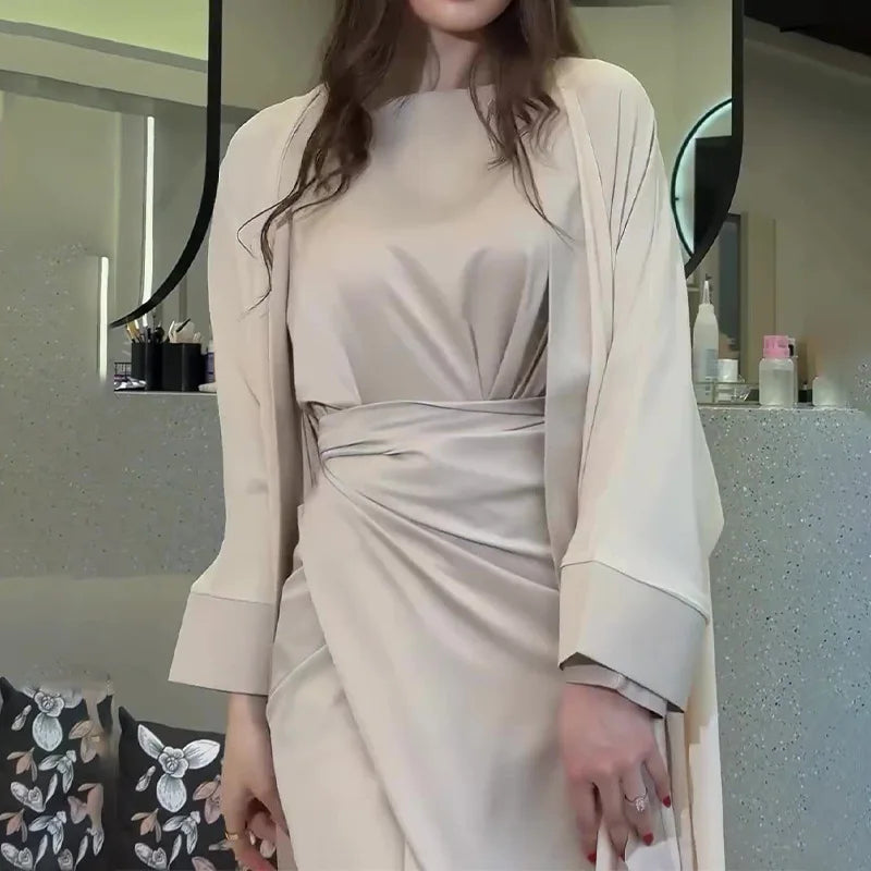 Ramadan Eid Abaya Dress for Women 2 Piece Set Women Dubai Saudi Islam Morocco Kaftan Party Long Robe Open Abayas Vestidos
