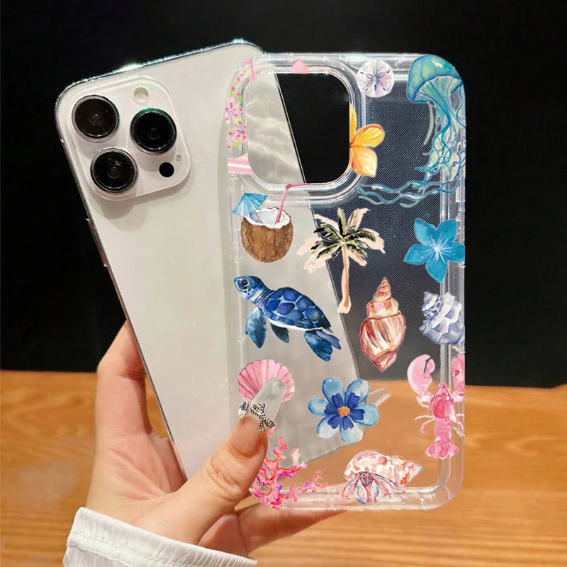 Turtle Lobster Coconut Print Phone Case For Vivo Y17s Y78 Y77 Y36 Y35 Y02s V40 V29 V27 S15 4G 5G Pro Anti Fall Clear Back Cover