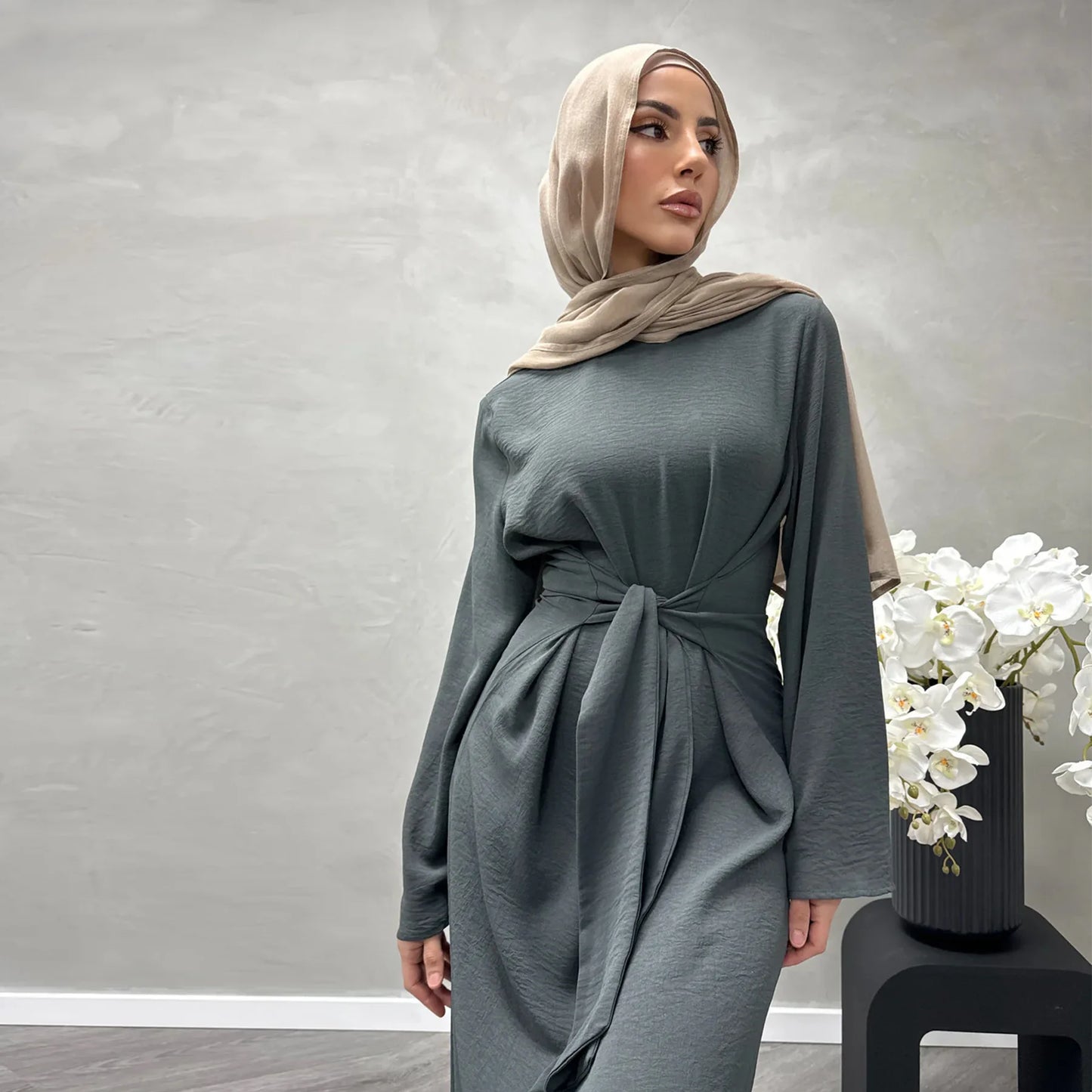 Uni Elegant Ramadan Muslim Modest Dress For Women Eid Arabic Turkey Kaftan Dresses femme Plain Abaya Dubai Islamic Clothing