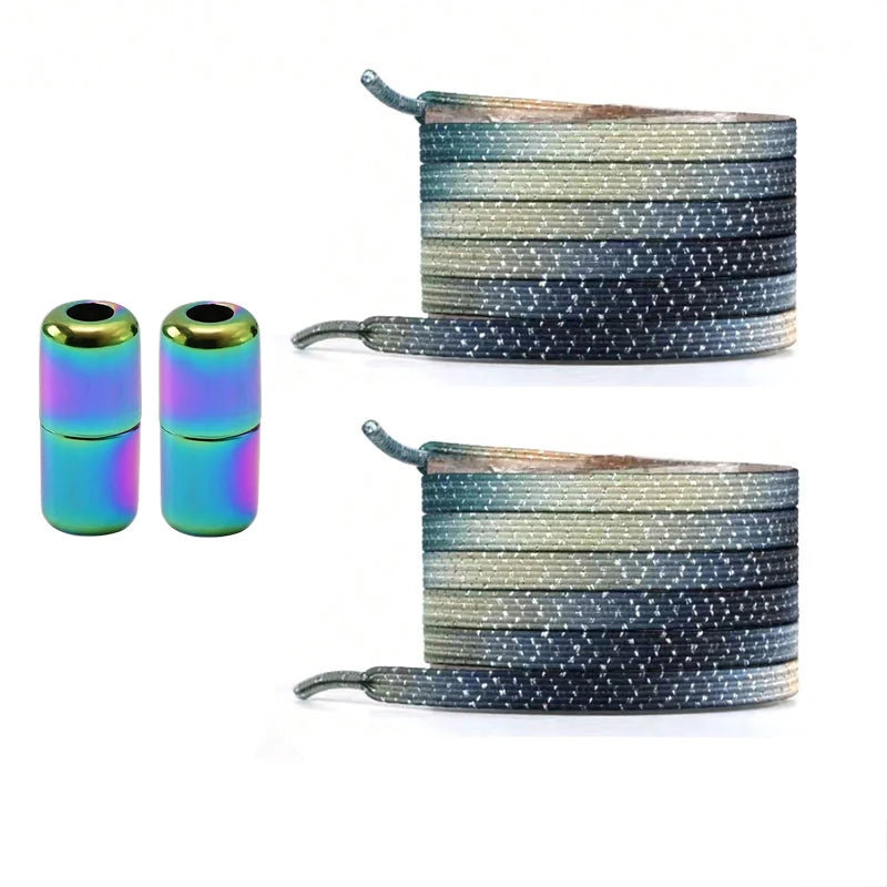 1Pair No Tie Shoe Laces Colorful Buckle Golden Shoelaces Pearl Light Colorful Fashion Without Ties Elastic Laces ﻿
