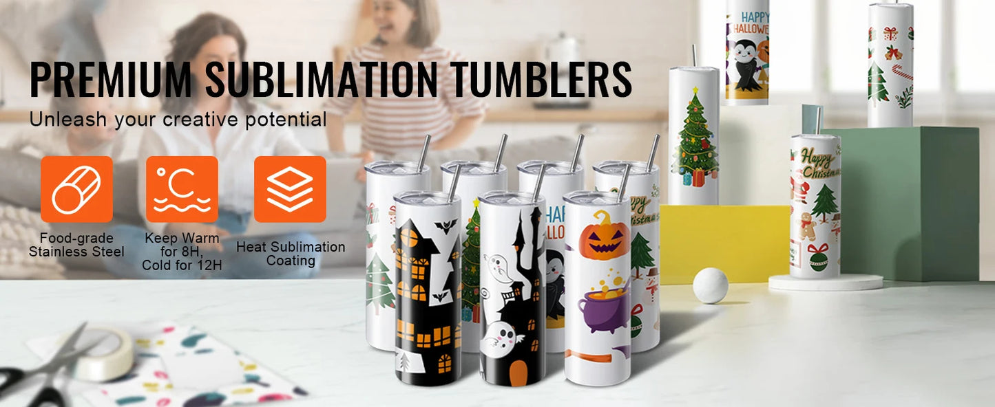 SucceBuy 8/12/14/16/24/50PC Straight Sublimation Tumblers Blank Tumbler Bulk Stainless Steel Double Tumbler Cups Heat Transfer