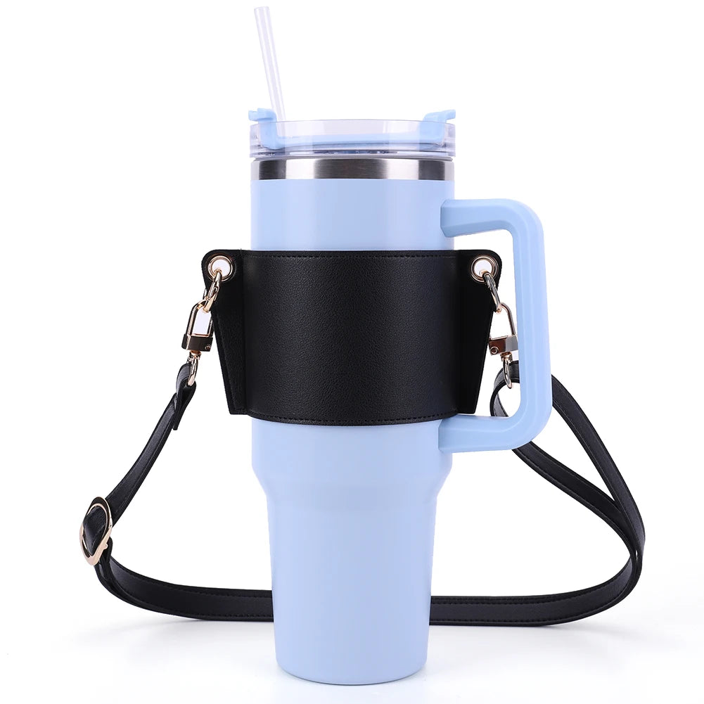 PU Leather Water Bottle Sling Bag with Adjustable Strap Portable Cup Cover For STANLEY 30oz & 40oz Tumbler for Outdoor Travel
