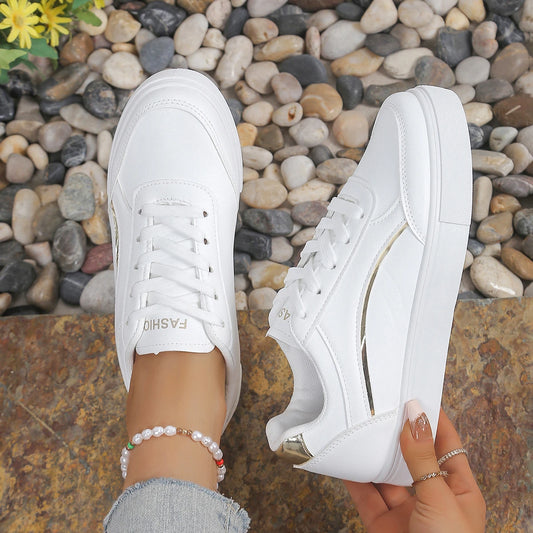 Ladies' fashionable white sports shoes, lightweight, durable, and comfortable low cut lace up shoes suitable for all seasons - Belvar