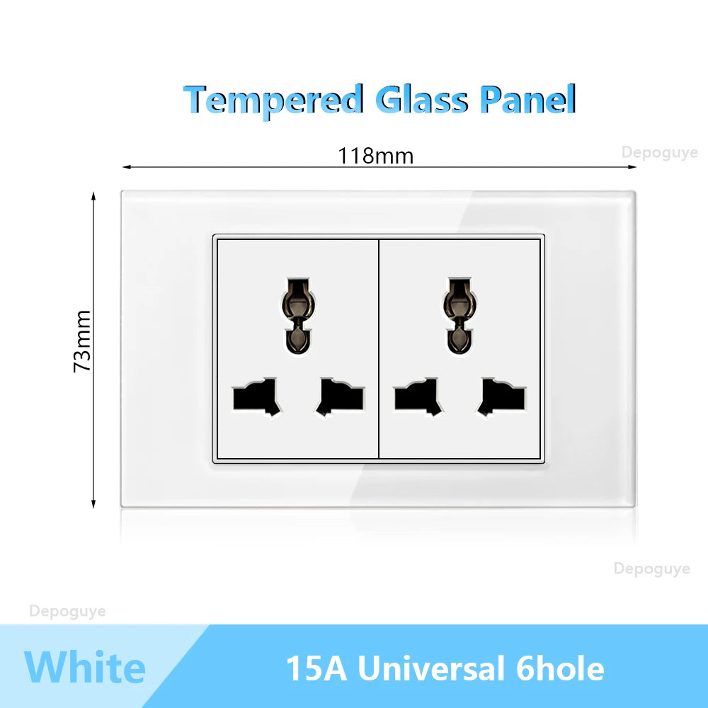 US Wall Switch Power Socket with USB Type-c Quick Charger,American Mexico White Tempered Glass Plug Outlet,Light Switch Panel