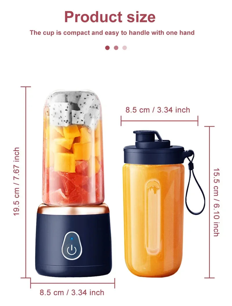 Portable Juicer for Shakes Smoothies Rechargeable USB 400ML Traveling Fruit Juicer Double Cup Fruit Blender Juicer Cup
