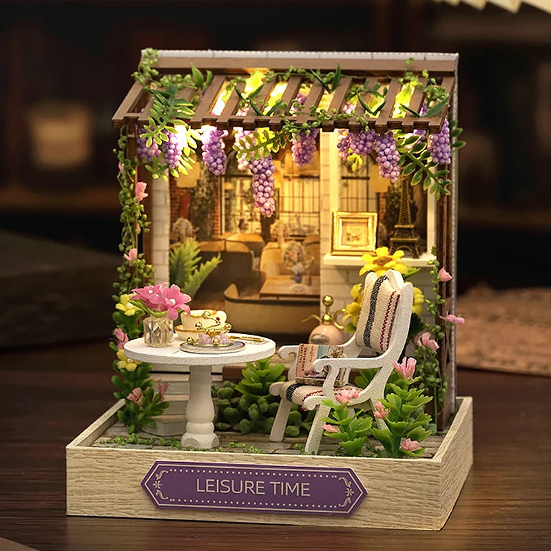Wooden Miniature Doll House DIY Handmade Assembly Model Building Kit With Dust Cover 3D Puzzle Toys Birthday Gifts Dollhouse