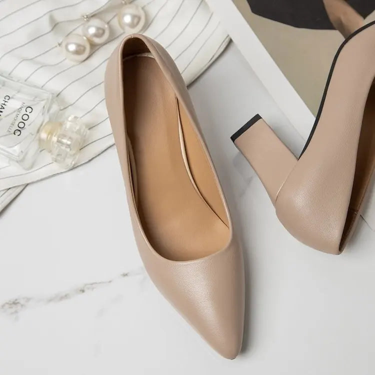 High Heels Women 2022 New Korean Style Pointed Shallow Mouth Thick Heel Fashion Shoes Sapatos De Mujer - Belvar