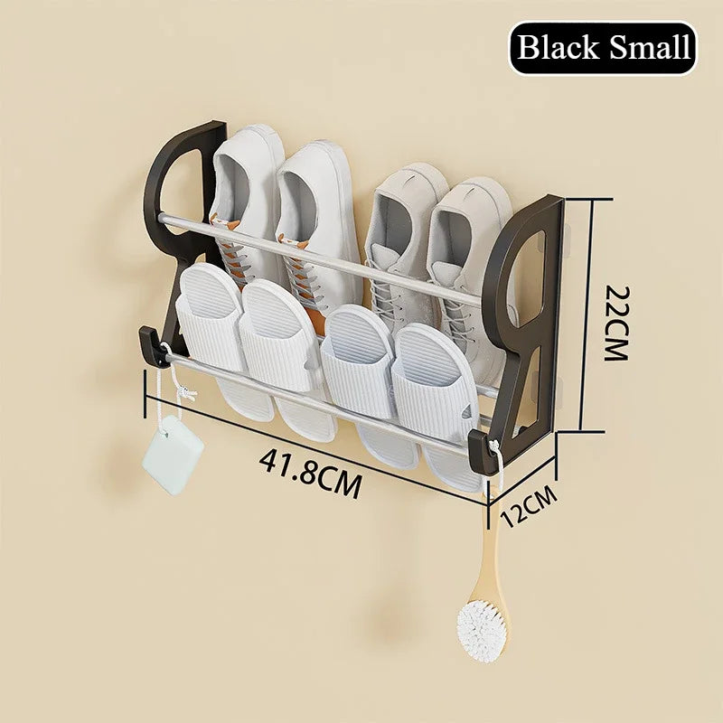 Wall Mounted Shoe Rack Simple Bathroom Slipper Rack Multi-functional Nail Free Kitchen Rack Hole Free Door Back Shoe Rack