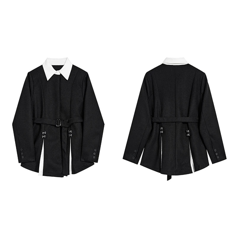 Women Black Gothic Blazer Elegant Vintage 90s Fashion Coat with Belt Y2k Suit Jacket Harajuku Long Sleeve Outwear 2000s Clothes