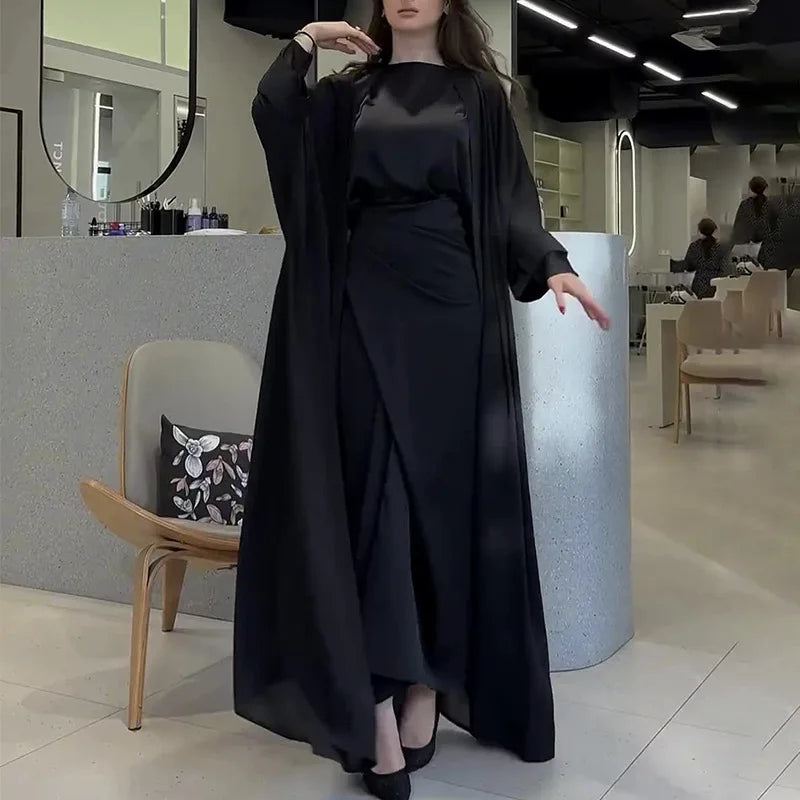 Ramadan Eid Abaya Dress for Women 2 Piece Set Women Dubai Saudi Islam Morocco Kaftan Party Long Robe Open Abayas Vestidos