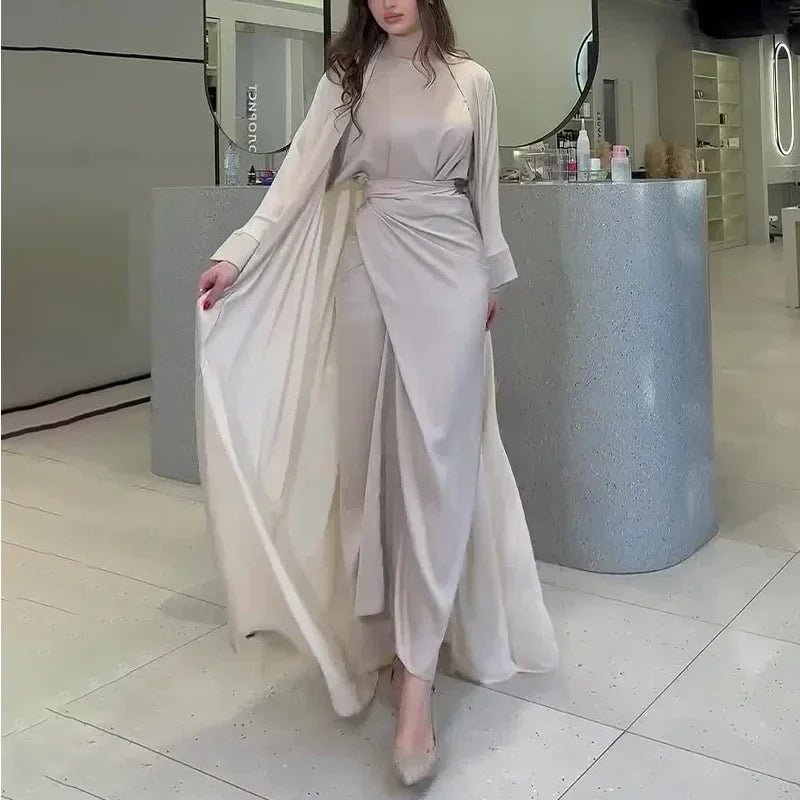 Ramadan Eid Abaya Dress for Women 2 Piece Set Women Dubai Saudi Islam Morocco Kaftan Party Long Robe Open Abayas Vestidos