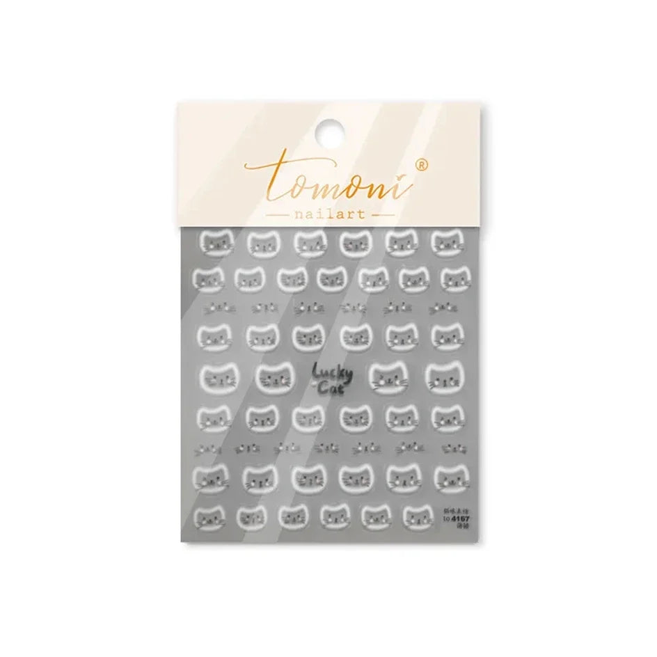 White Halo Dyeing Cat Face Cup Black Orange Toy Umbrella Love Heart Kitty Cake Embossed Relief Nail Art Stickers Manicure Decals