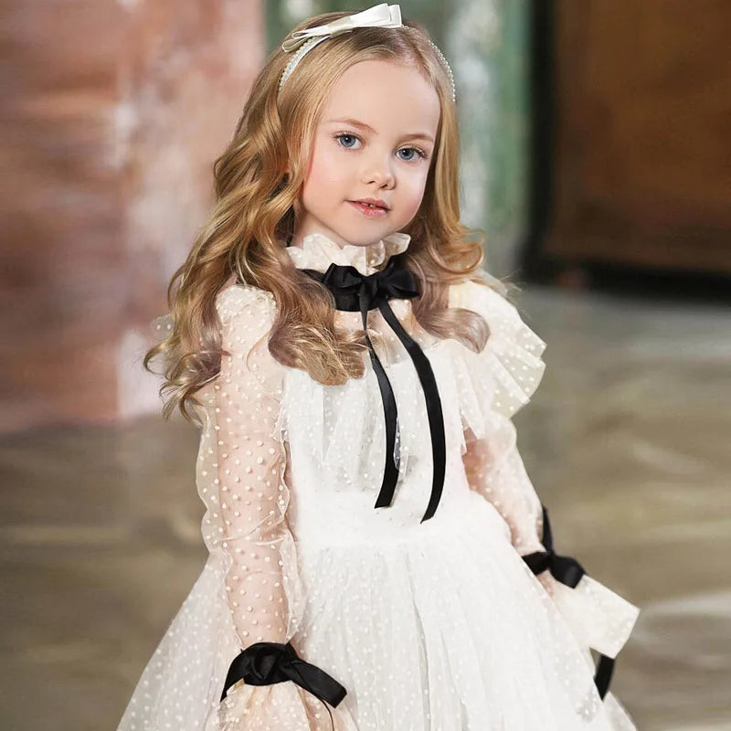 Princess Dress Baby Girls Kids Girl Lace Bowknot Tulle White Dresses Children Herben Luxury Frock Toddler Vestido Flower Clothes