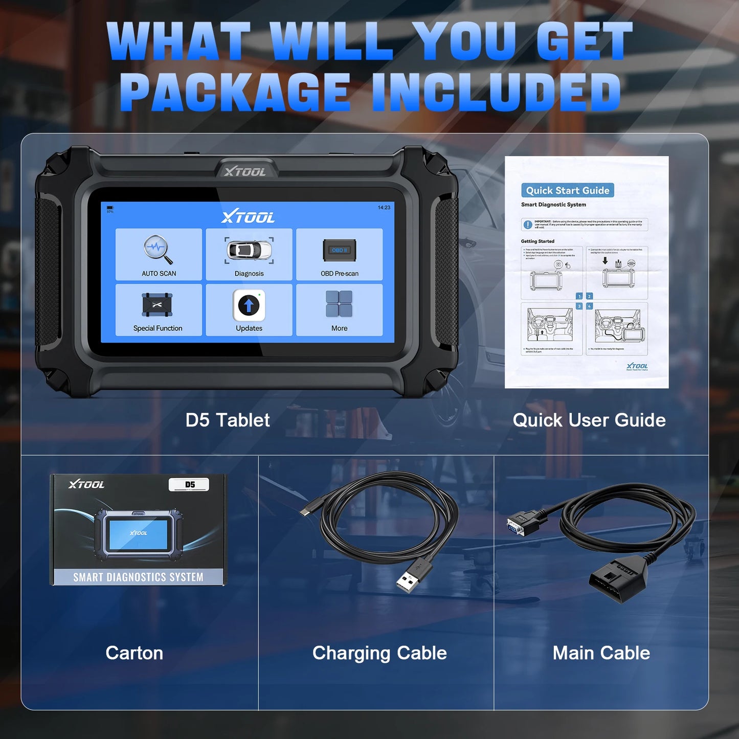 XTOOL D5 Car Diagnostic Tools Gearbox ABS EPB Airbag Engine 5 System Scanner 10 Reset Service OBD2 Scanner Lifetime Free Update