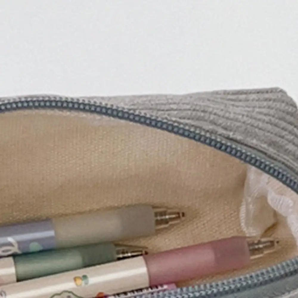 pure Corduroy Pencil Case Travel Cosmetic Lipstick Purse Storage Bag Student School Stationery Organizer Pouch Pencilcase