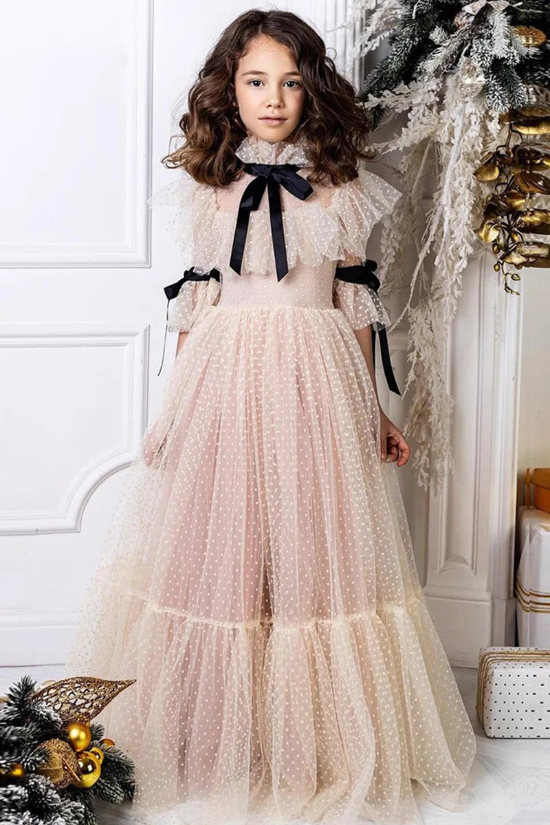 Princess Dress Baby Girls Kids Girl Lace Bowknot Tulle White Dresses Children Herben Luxury Frock Toddler Vestido Flower Clothes