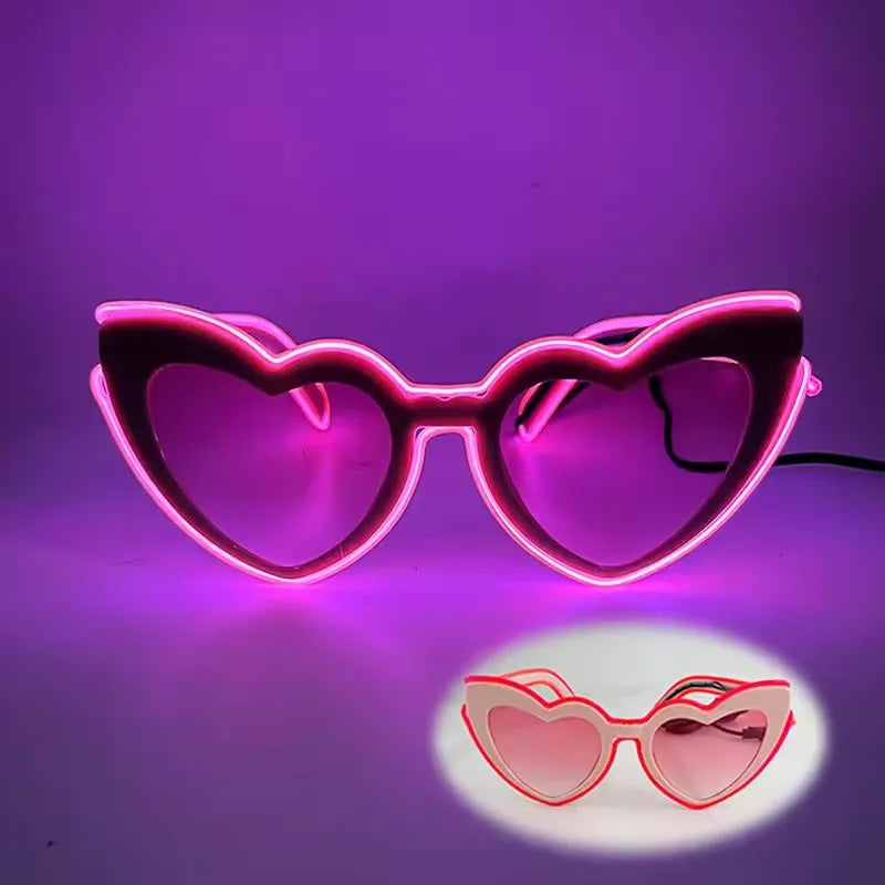 Retro LED Flashing Women Sunglasses Bachelorete Party Decoration Wedding Pink Heart Glasses Bride to be Valentine's day Props