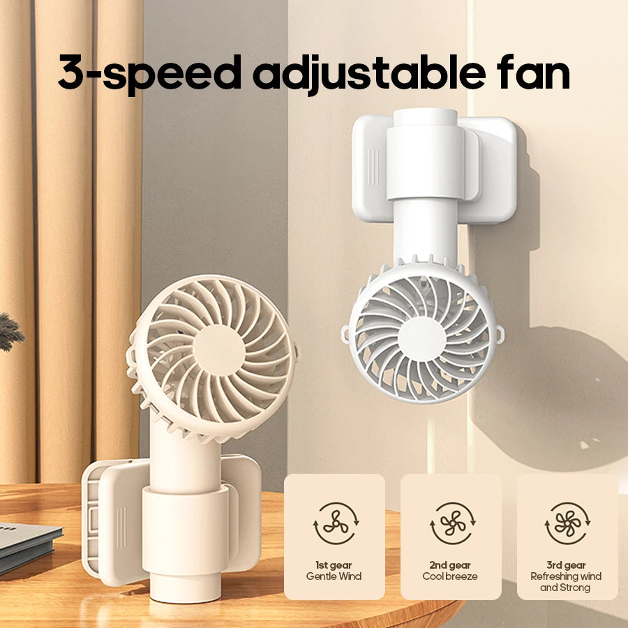 Portable Multifunctional Mini Clip Fan USB Rechargeable 1000mAh 3 Wind Speeds Adjustable Silent Handheld Fan for Travel Umbrella