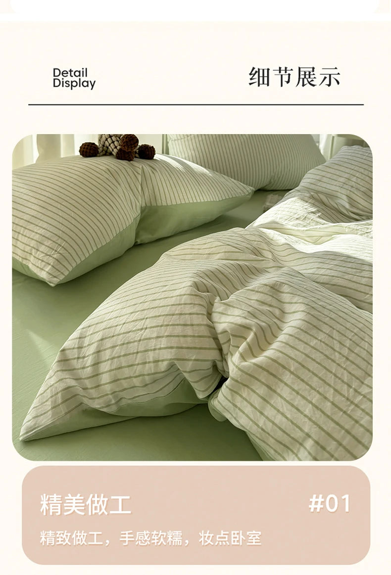 Washed Cotton Duvet Cover Set Quilt Set Ins Nordic Minimalist Style Grey Strip Bed Set Home Textile Bedding Set Bed Sheets 2025