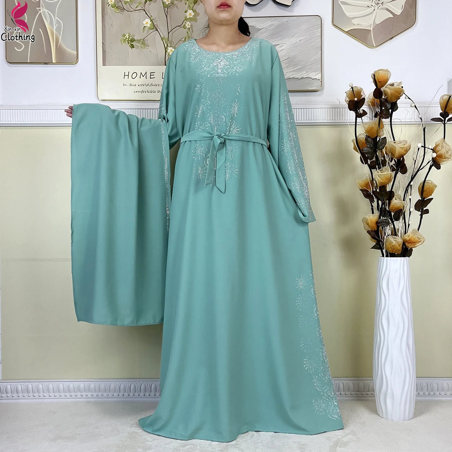 2025New High-Quality Dubai Muslim Abaya for Women Dress Islamic Turkey Femme Clothing Long Sleeve Loose African Dress With Scarf
