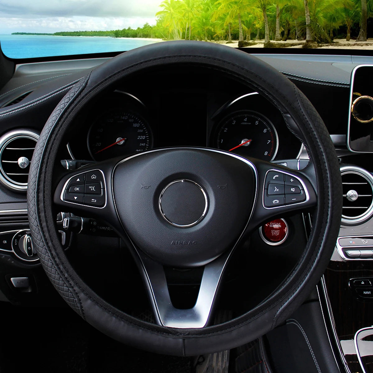 PU Leather Embossed Three-dimensional Car without Inner Ring Steering Wheel Cover for 14.5-15 Inches of Automotive Supplies