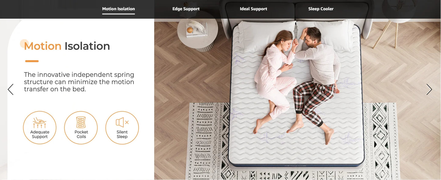 Vesgantti Tight Top 10/12 Inch Innerspring Hybrid Mattress/Bed in a Box, Medium Firm Plush Feel - Memory Foam and Pocket Spring