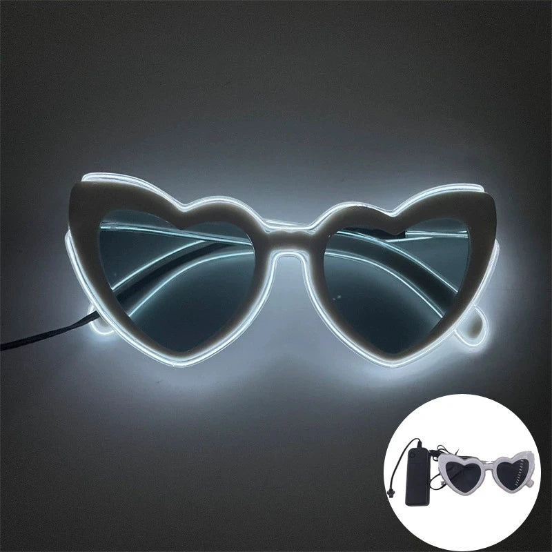 Retro LED Flashing Women Sunglasses Bachelorete Party Decoration Wedding Pink Heart Glasses Bride to be Valentine's day Props