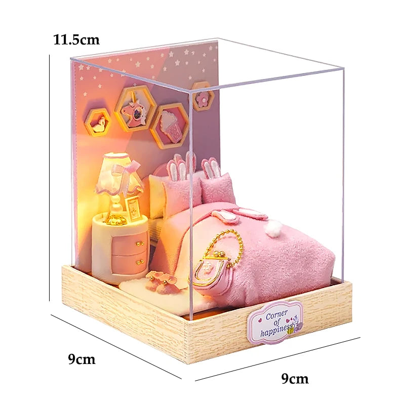 Wooden Miniature Doll House DIY Handmade Assembly Model Building Kit With Dust Cover 3D Puzzle Toys Birthday Gifts Dollhouse