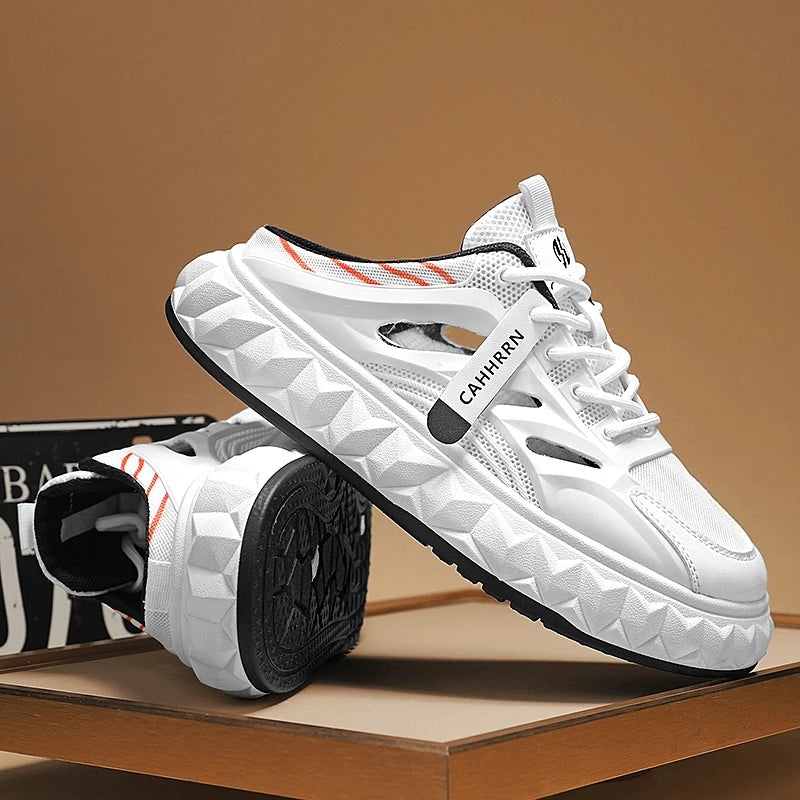 Men's toe-covered half-slip shoes: comfortable, breathable, color-block, stylish, flat-heeled, versatile casual shoes - Belvar
