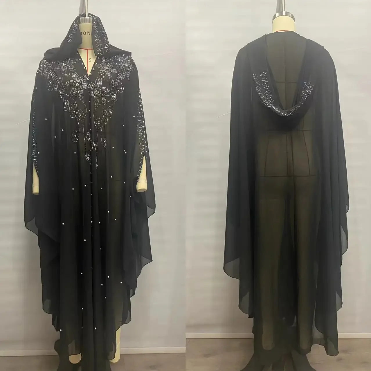 Thin Hooded Cloak Women Clothing Cape Dress Fashion Clothes Vintage Streetwear Ponchos Coats Jackets Bling Diamond Party
