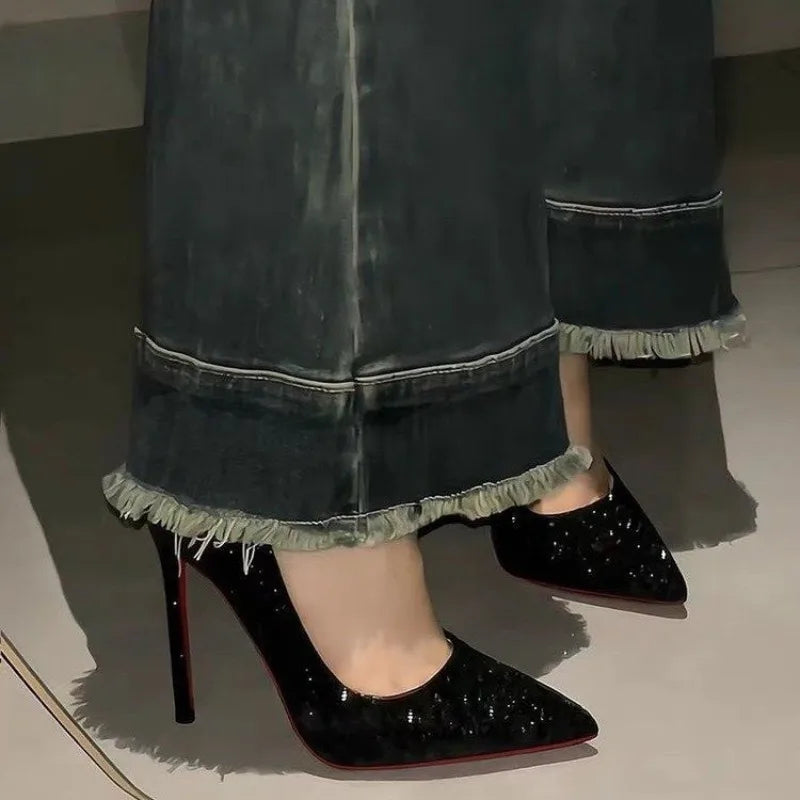 Women's High Heels Summer New Pointy Skinny High Heel Casual Fashion Sequined High Heels Tacones Mujer - Belvar