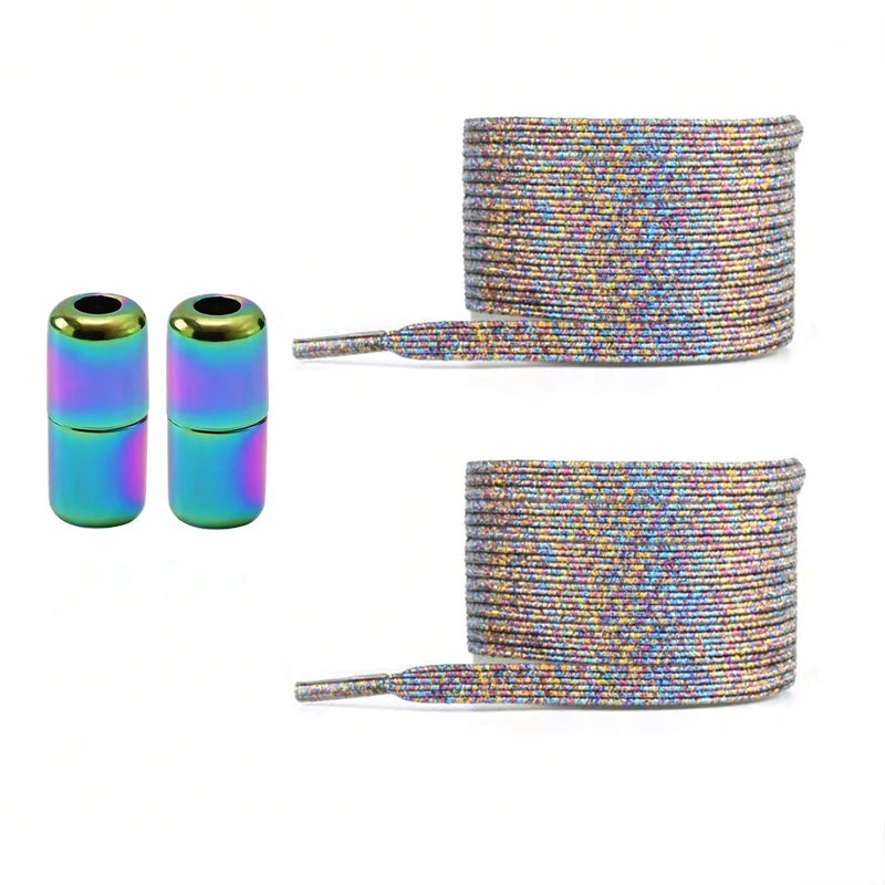 1Pair No Tie Shoe Laces Colorful Buckle Golden Shoelaces Pearl Light Colorful Fashion Without Ties Elastic Laces ﻿
