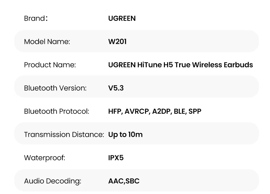 UGREEN HiTune H5 TWS Bluetooth Earphones Wireless Headphones TWS Earbuds Double Mic Call Noise Reduction In-Ear Handfree Earbuds