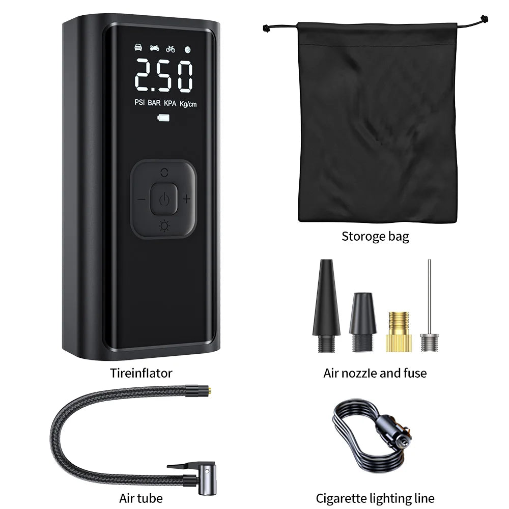 YIJU Rechargeable Car Air Pump Tire Inflator Portable Compressor Digital Cordless Car Tyre Inflator For Motocycle Bicycle Balls