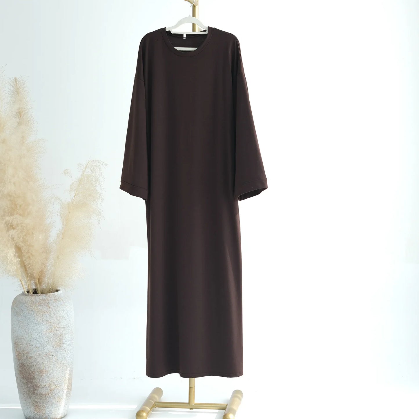 2024 New Modest Dress Solid Color Inner Dresses Muslim Women Dubai Abaya Eid Ramadan Islam Clothing Turkey Arabic Robe