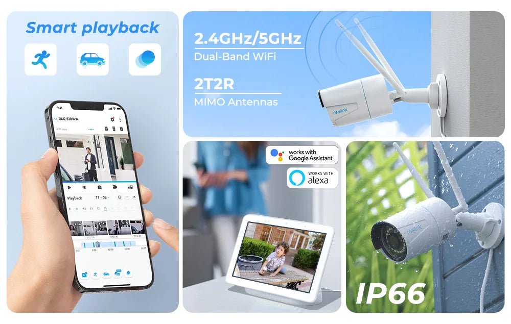 Reolink 5MP WiFi Security Camera 2.4G/5Ghz WiFi Human/Car Detection Surveillance Camera 100ft Night Vision IP67 Waterproof