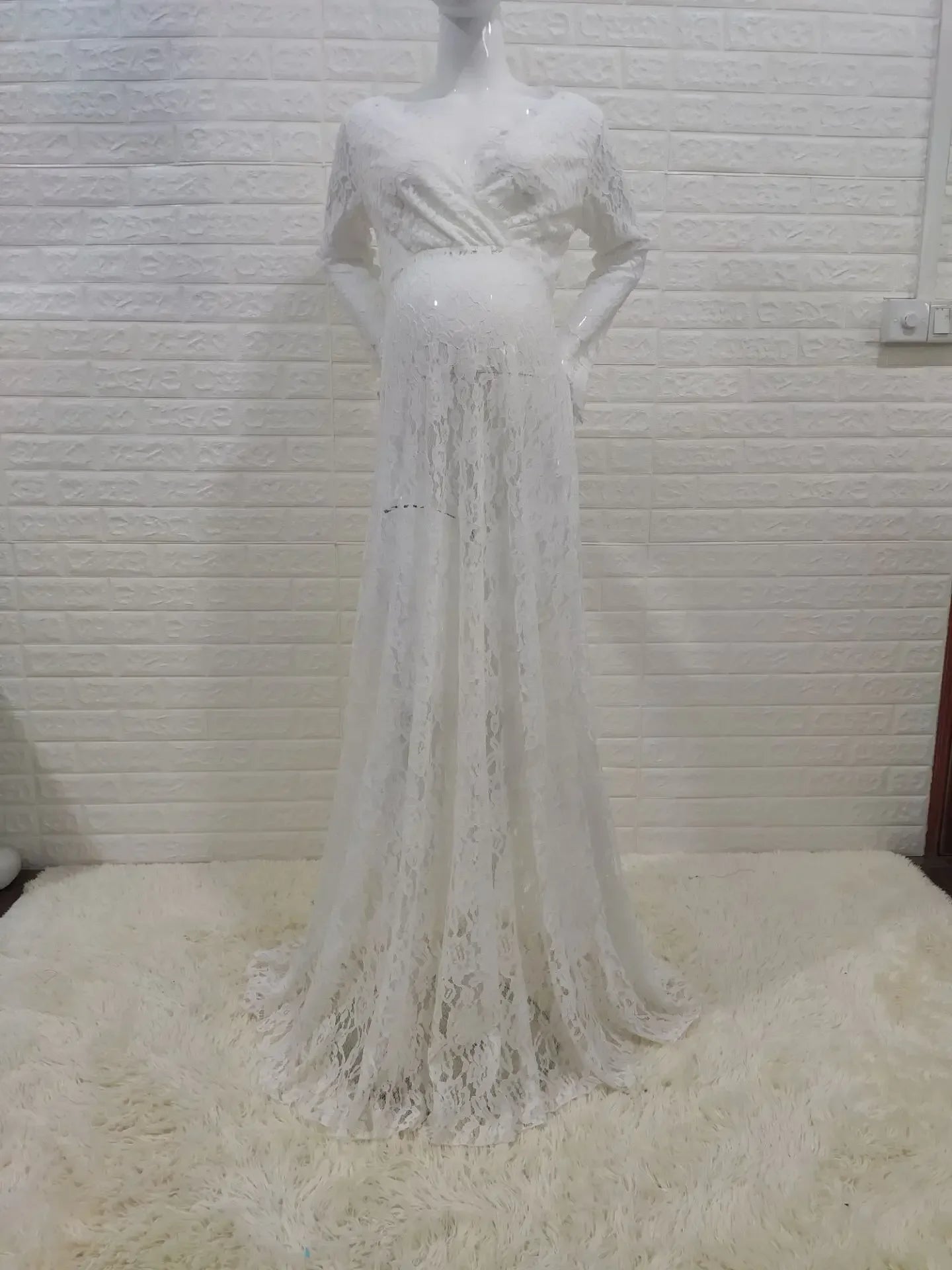 Pregnant Woman Evening Dress for Baby Shower Outfit Maternity Shooting Dresses Photography Elegant Ladies White Lace Maxi Robe