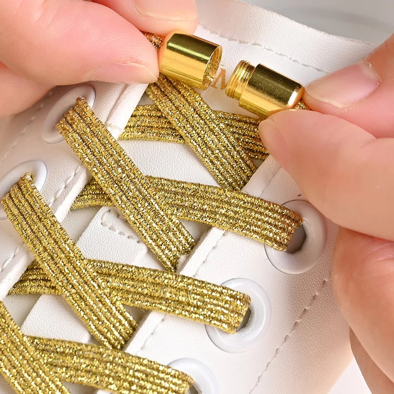 1Pair No Tie Shoe Laces Colorful Buckle Golden Shoelaces Pearl Light Colorful Fashion Without Ties Elastic Laces ﻿