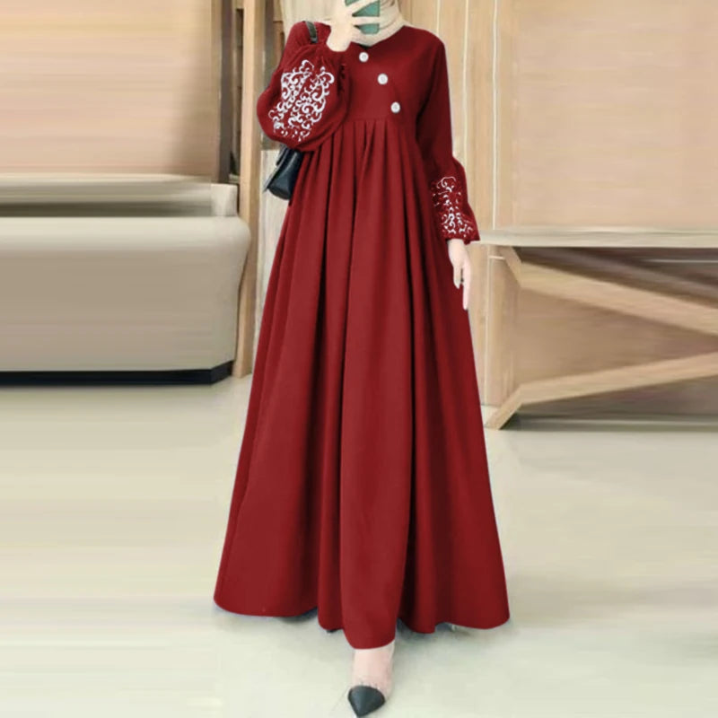 ZANZEA Fashion Turkey Muslim Dress Vintage Eid Mubarek Vestidos Woman Long Sleeve Neck Dresses Elegant Party Sundress Oversized