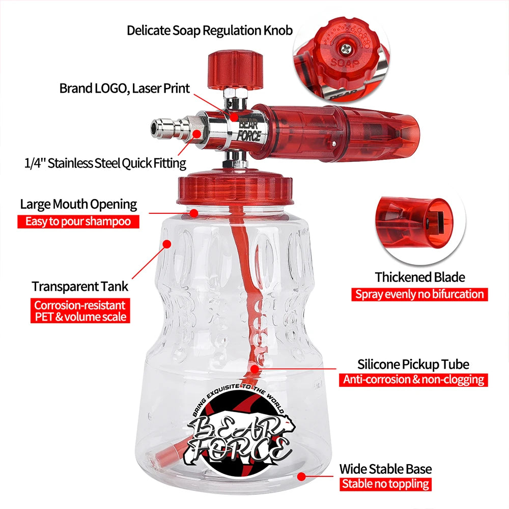 Pressure Washer Aluminum Foam Cannon Foam Generator Snow Foam Lance with 1/4” Quick Connector for Portland Husky Ryobi Greenwork