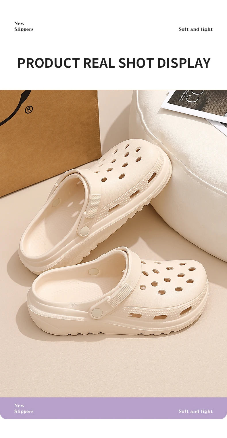 Thick soled perforated shoes for women, sandals for wearing, height increasing slippers, hiking beach sandals