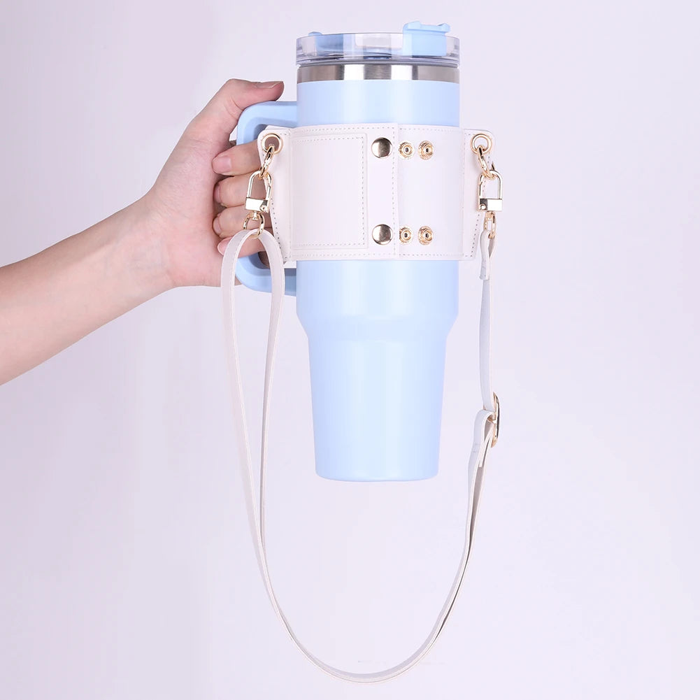 PU Leather Water Bottle Sling Bag with Adjustable Strap Portable Cup Cover For STANLEY 30oz & 40oz Tumbler for Outdoor Travel